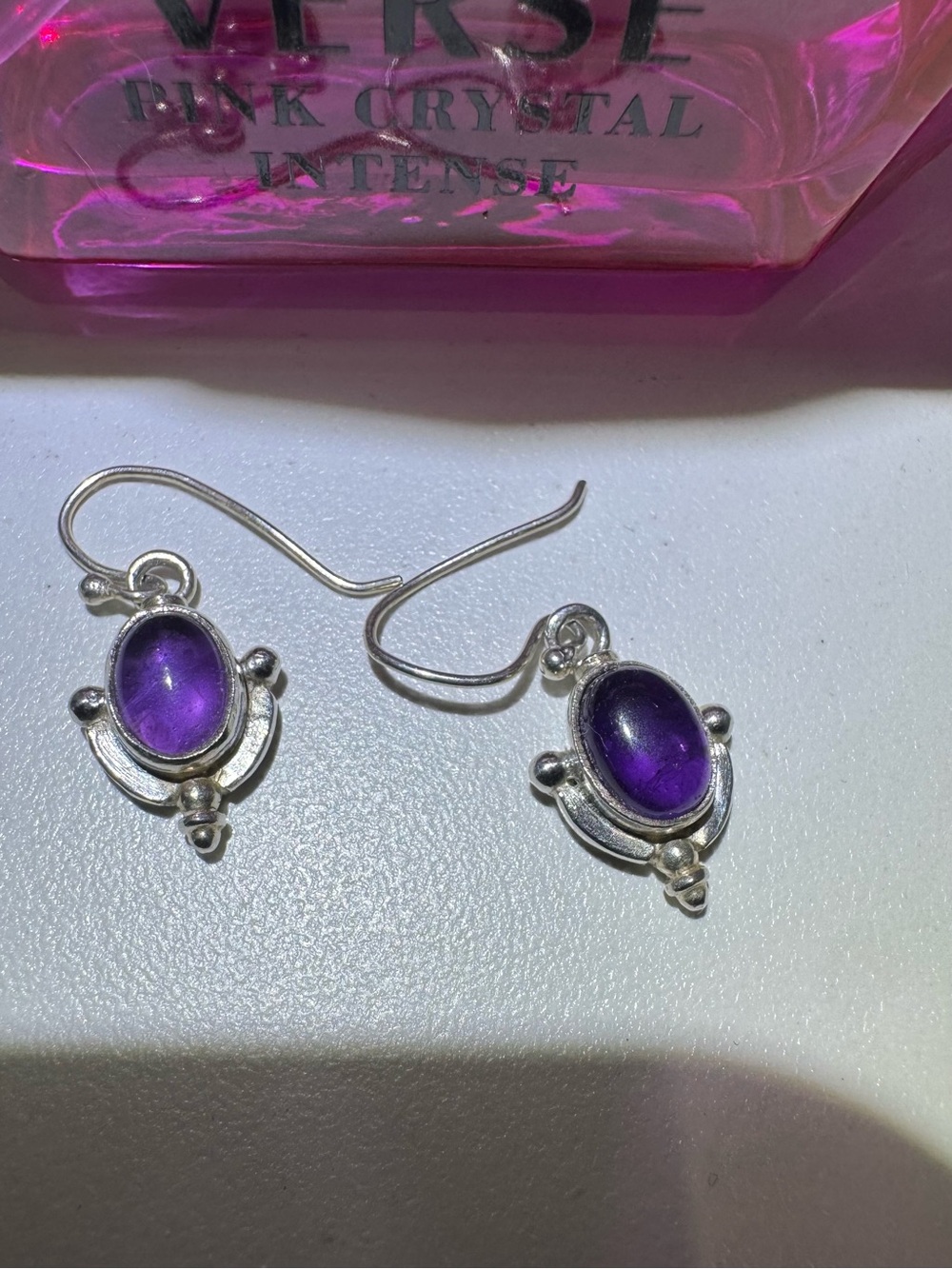 Sterling Silver Amethyst Cabochon Drop Earrings